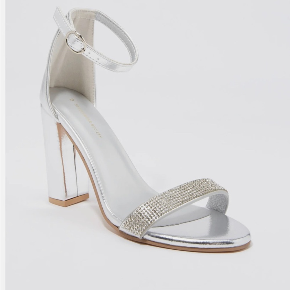 Silver rhinestone heels